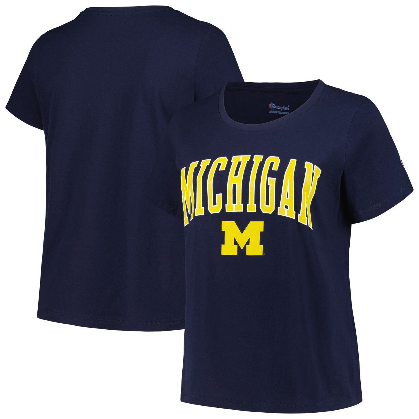 Women's Profile Navy Michigan Wolverines Plus Size Arch Over Logo Scoop Neck T-Shirt