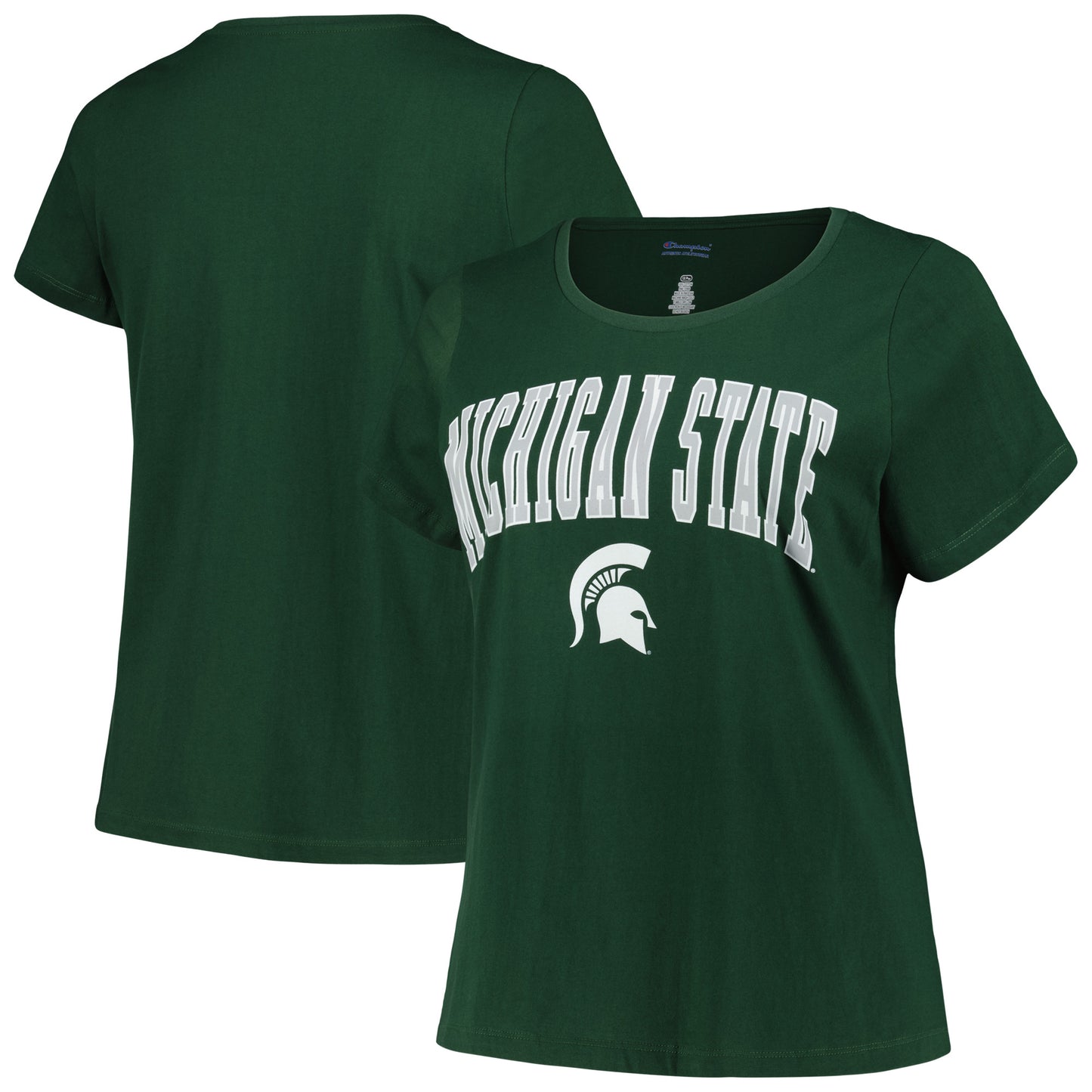 Women's Profile Green Michigan State Spartans Plus Size Arch Over Logo Scoop Neck T-Shirt