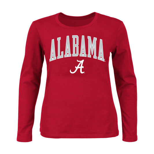 Women's Profile Crimson Alabama Crimson Tide Plus Size Arch Over Logo Scoop Neck Long Sleeve T-Shirt