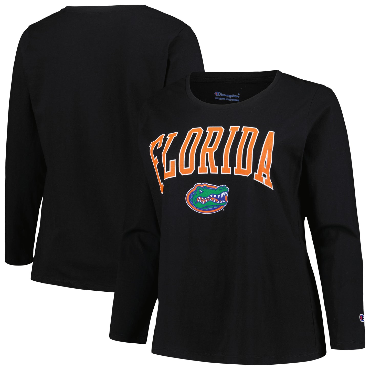 Women's Profile Black Florida Gators Plus Size Arch Over Logo Scoop Neck Long Sleeve T-Shirt