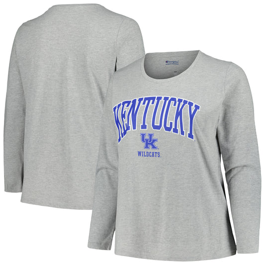 Women's Profile Heather Gray Kentucky Wildcats Plus Size Arch Over Logo Scoop Neck Long Sleeve T-Shirt