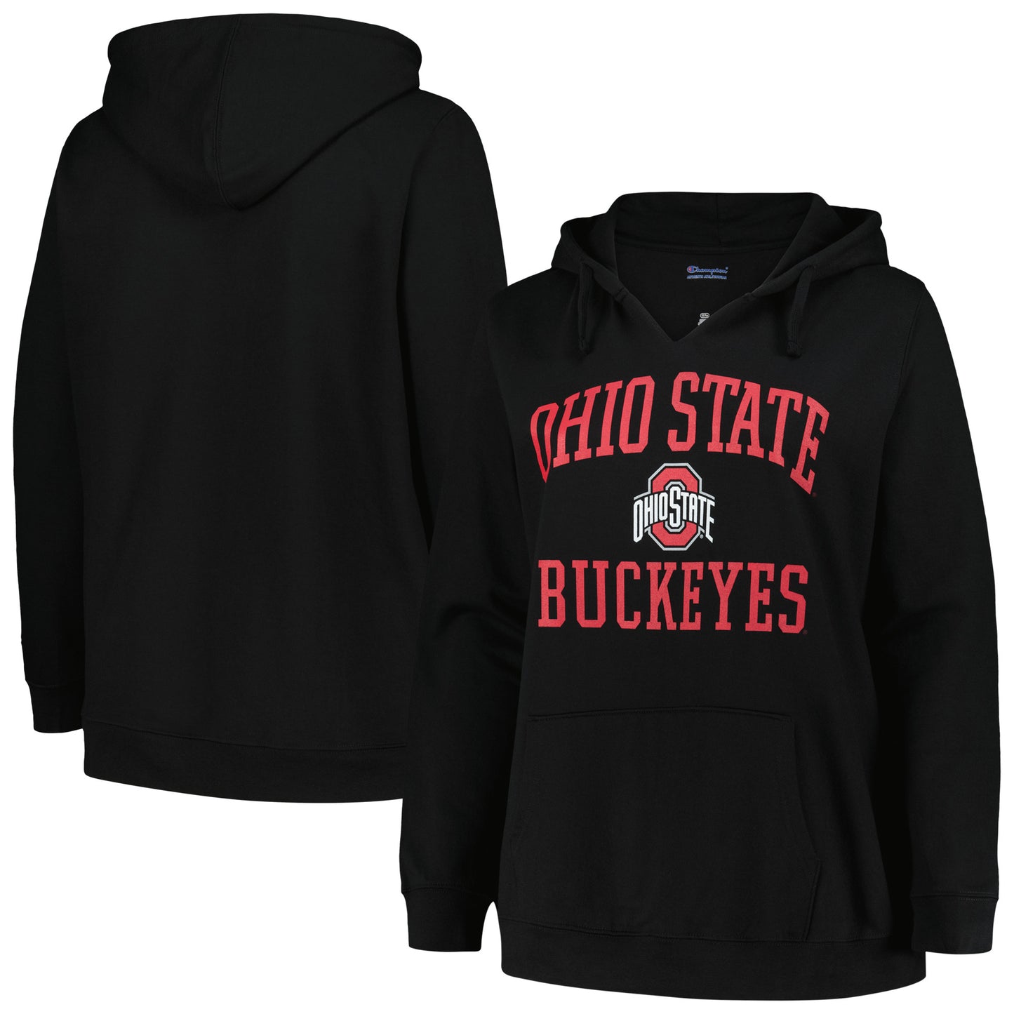 Women's Champion Black Ohio State Buckeyes Plus Size Heart & Soul Notch Neck Pullover