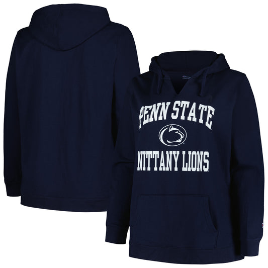 Women's Champion Navy Penn State Nittany Lions Plus Size Heart & Soul Notch Neck Pullover