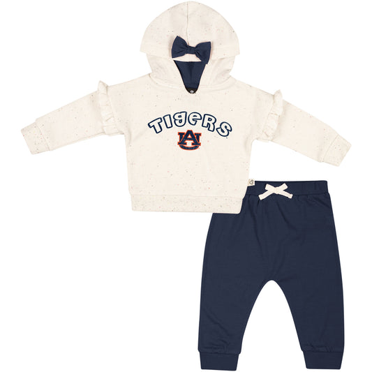 Girls Newborn & Infant Colosseum Natural/Navy Auburn Tigers Pullover Hoodie & Fleece Pants Set