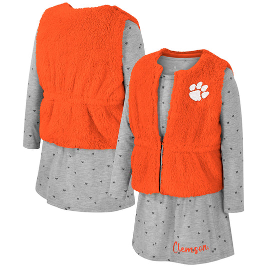 Girls Toddler Colosseum Orange Clemson Tigers Meowing Vest & Dress Set