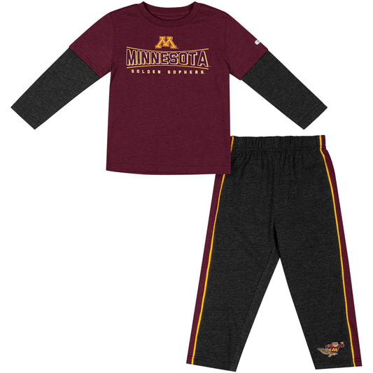 Toddler Colosseum Maroon/Black Minnesota Golden Gophers Long Sleeve T-Shirt & Pants Set