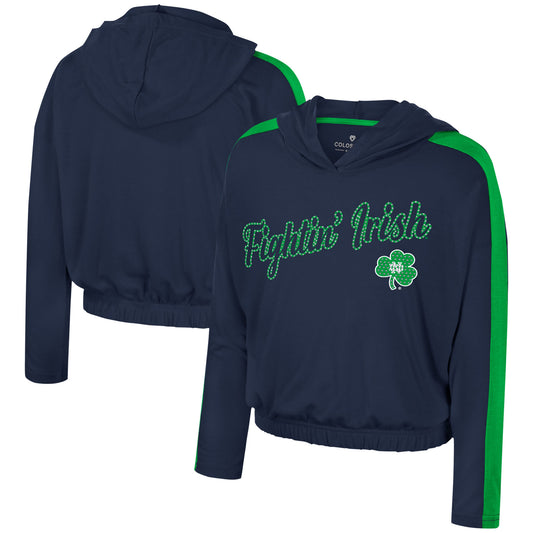 Girls Youth Colosseum Navy Notre Dame Fighting Irish Illumination Long Sleeve Hoodie T-Shirt