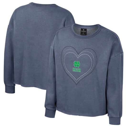 Girls Youth Colosseum Navy Notre Dame Fighting Irish Audrey Washed Fleece Pullover Crewneck Sweatshirt