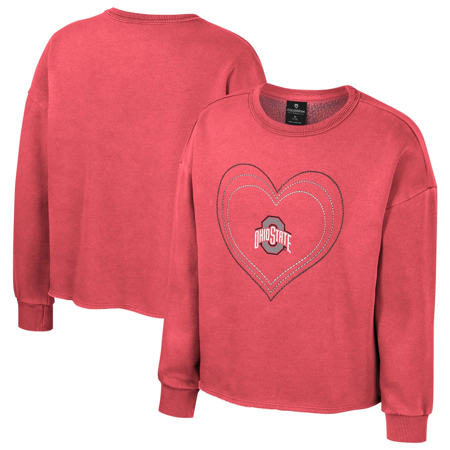 Girls Youth Colosseum Scarlet Ohio State Buckeyes Audrey Washed Fleece Pullover Crewneck Sweatshirt