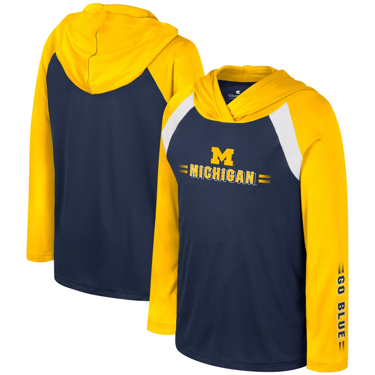 Youth Colosseum Navy Michigan Wolverines Eddie Multi-Hit Raglan Long Sleeve Hoodie T-Shirt