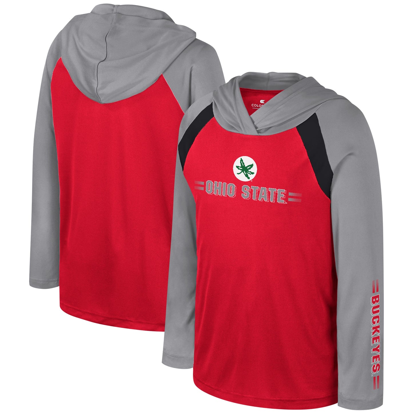 Youth Colosseum Scarlet Ohio State Buckeyes Eddie Multi-Hit Raglan Long Sleeve Hoodie T-Shirt