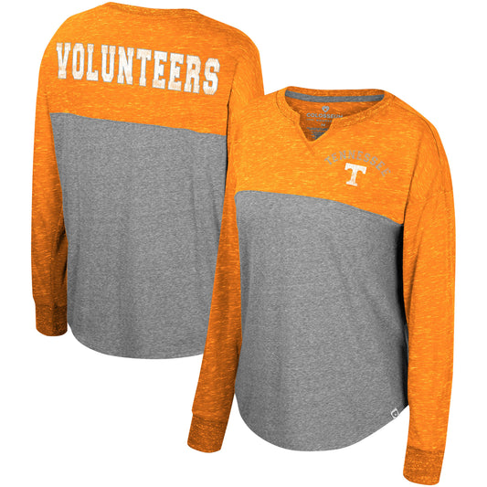 Women's Colosseum Heather Gray/Tennessee Orange Tennessee Volunteers Jelly of the Month Oversized Tri-Blend Long Sleeve T-Shirt