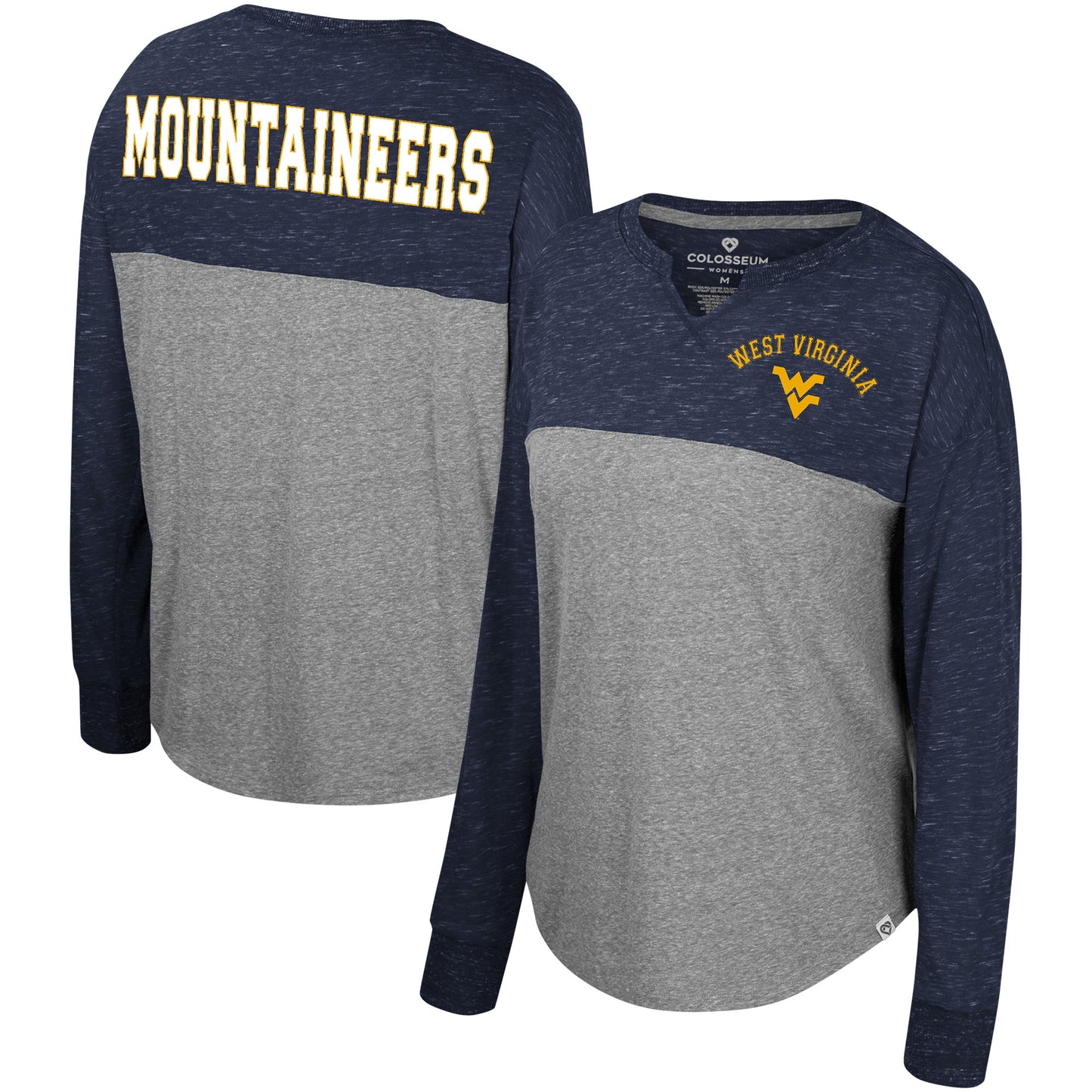 Women's Colosseum Heather Gray/Navy West Virginia Mountaineers Jelly of the Month Oversized Tri-Blend Long Sleeve T-Shirt