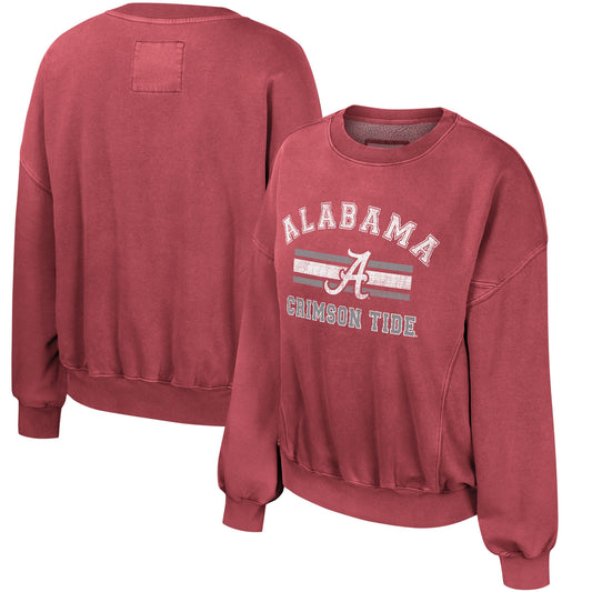 Women's Colosseum Crimson Alabama Crimson Tide Audrey Washed Pullover Sweatshirt