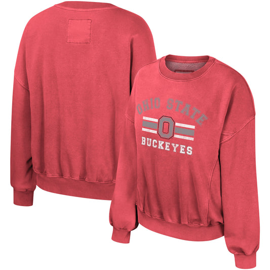 Women's Colosseum Scarlet Ohio State Buckeyes Audrey Washed Pullover Sweatshirt