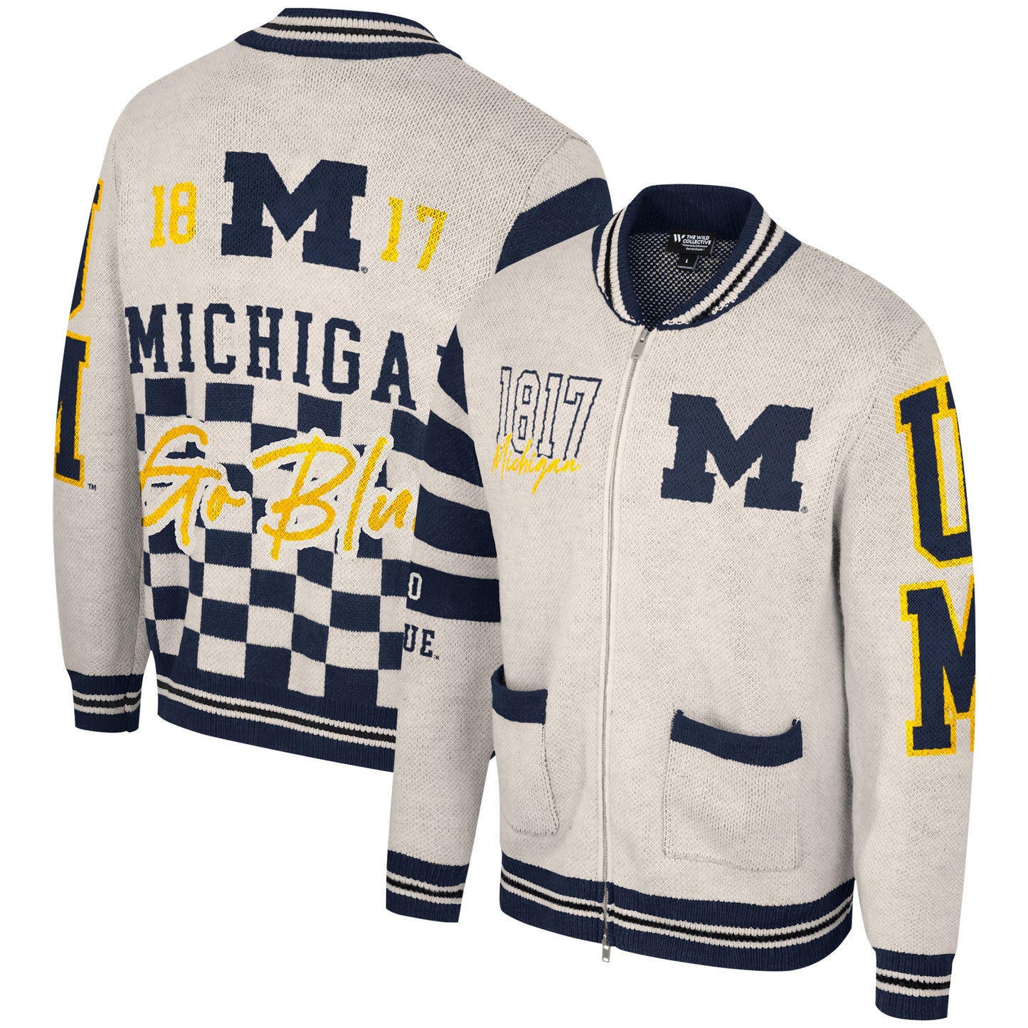 Unisex The Wild Collective Cream Michigan Wolverines Jacquard Full-Zip Sweater