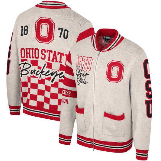 Unisex The Wild Collective Cream Ohio State Buckeyes Jacquard Full-Zip Sweater