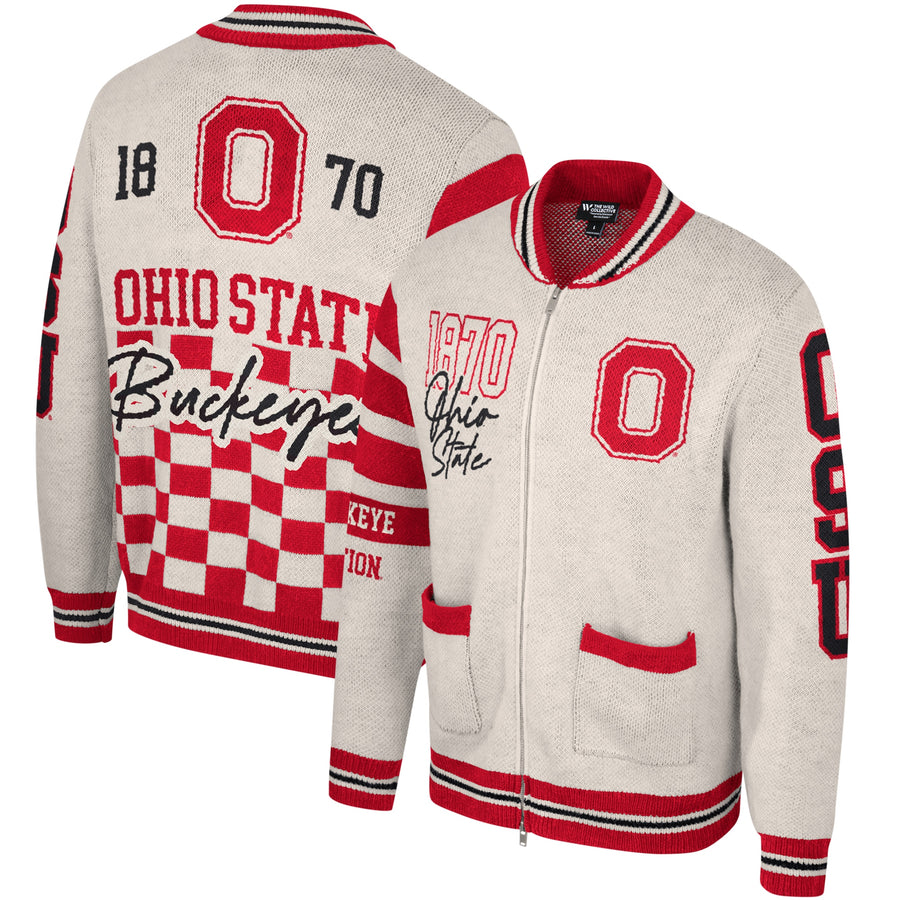 Unisex The Wild Collective Cream Ohio State Buckeyes Jacquard Full-Zip Sweater