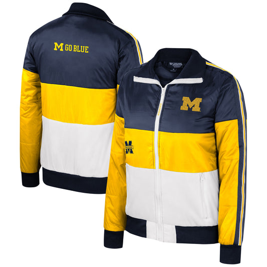 Women's The Wild Collective  Maize Michigan Wolverines Color-Block Puffer Full-Zip Jacket