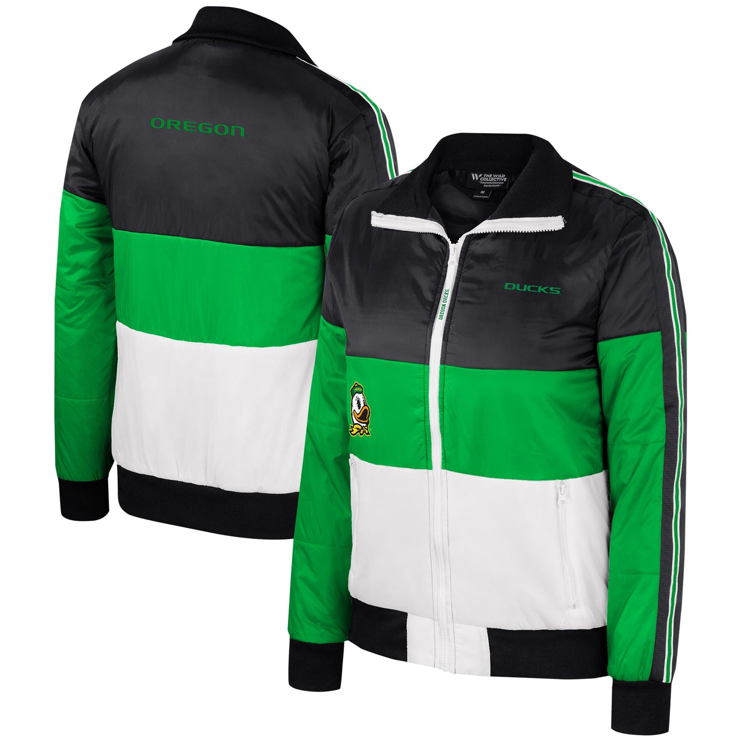 Women's The Wild Collective  Green Oregon Ducks Color-Block Puffer Full-Zip Jacket