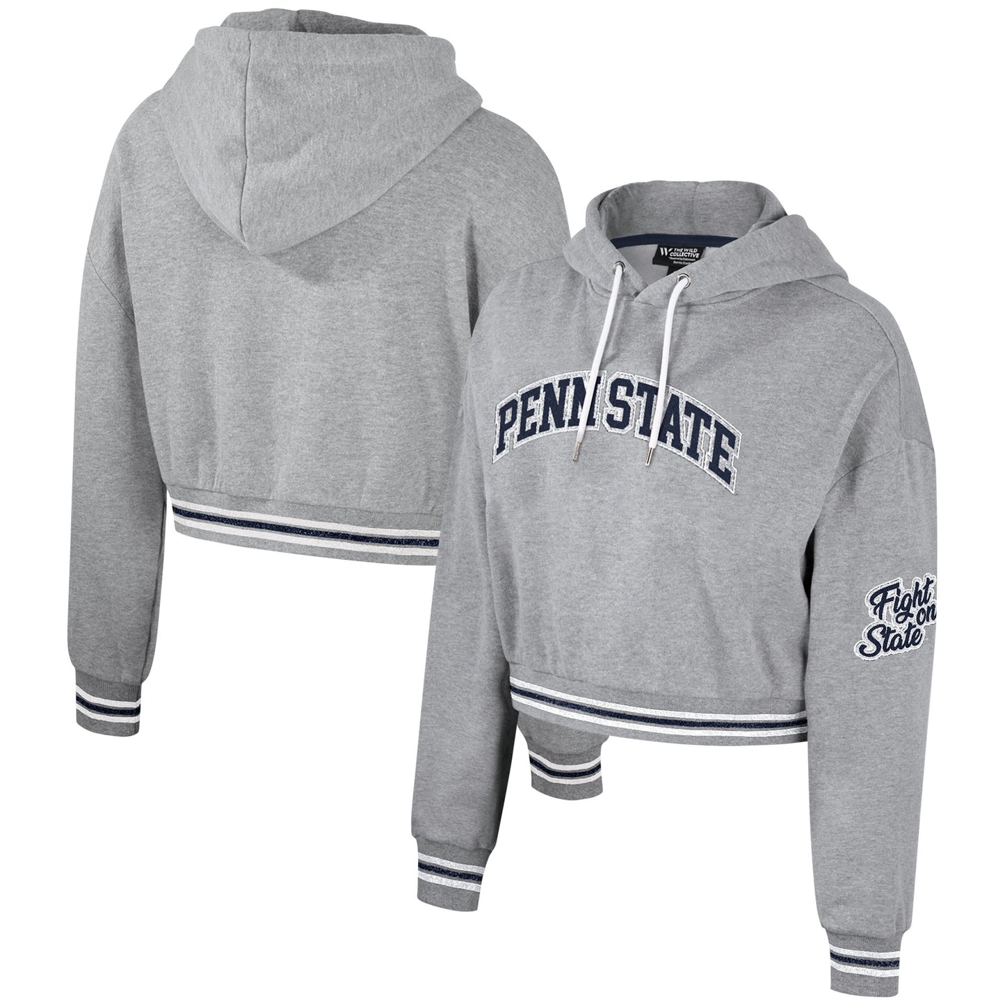 Women's The Wild Collective Heather Gray Penn State Nittany Lions Cropped Shimmer Pullover Hoodie