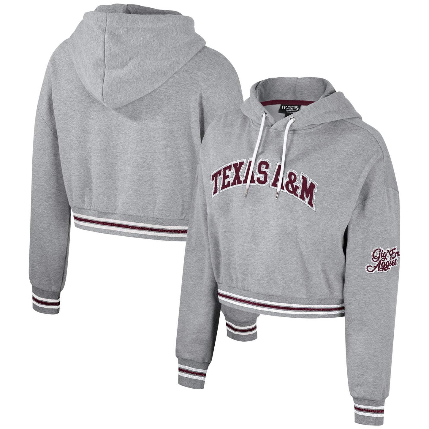 Women's The Wild Collective Heather Gray Texas A&M Aggies Cropped Shimmer Pullover Hoodie