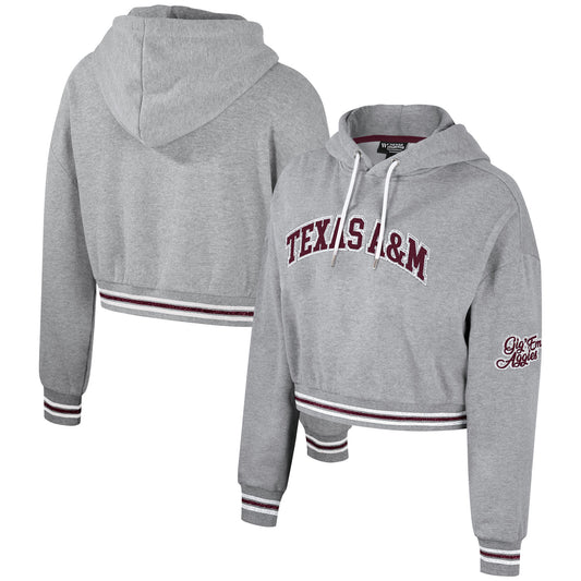 Women's The Wild Collective Heather Gray Texas A&M Aggies Cropped Shimmer Pullover Hoodie