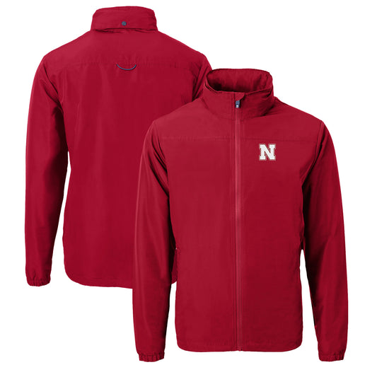 Men's Cutter & Buck Scarlet Nebraska Huskers Charter Eco Recycled Full-Zip Jacket