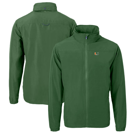 Men's Cutter & Buck Green Miami Hurricanes Charter Eco Recycled Full-Zip Jacket