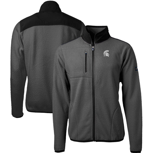 Men's Cutter & Buck  Gray/Black Michigan State Spartans Cascade Eco Sherpa Fleece Full-Zip Jacket