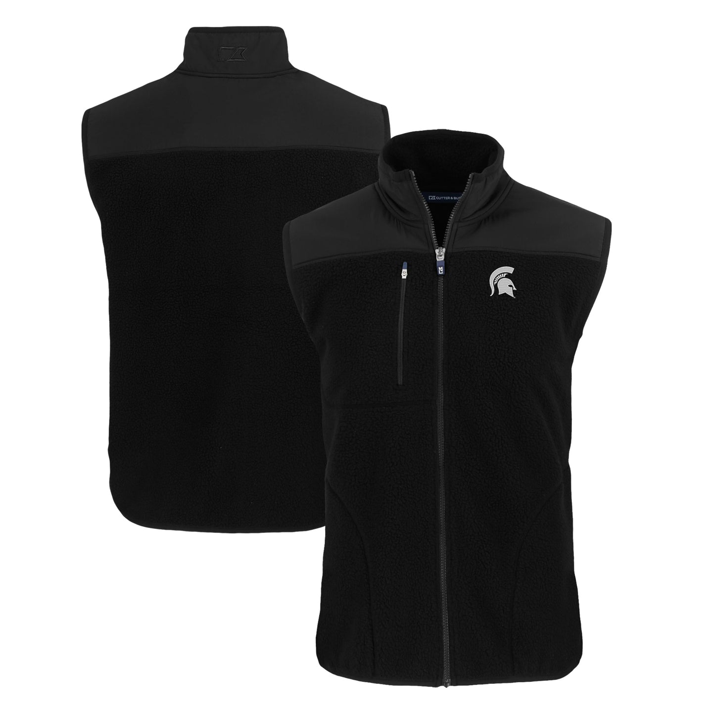 Men's Cutter & Buck  Black Michigan State Spartans Cascade Eco Sherpa Fleece Full-Zip Vest