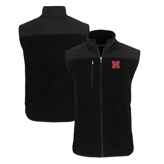 Men's Cutter & Buck  Black Nebraska Huskers Cascade Eco Sherpa Fleece Full-Zip Vest