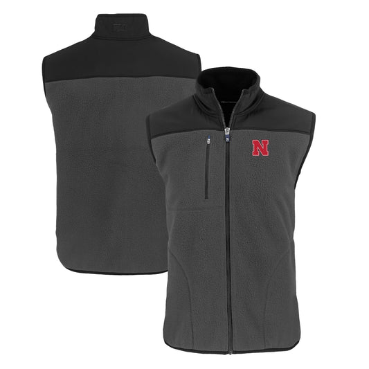 Men's Cutter & Buck  Gray Nebraska Huskers Cascade Eco Sherpa Fleece Full-Zip Vest