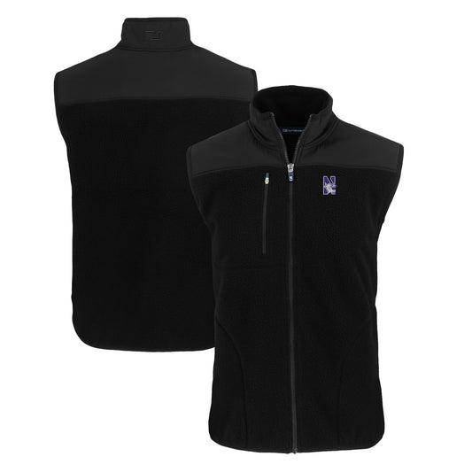 Men's Cutter & Buck  Black Northwestern Wildcats Cascade Eco Sherpa Fleece Full-Zip Vest