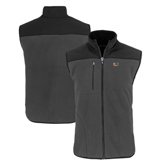 Men's Cutter & Buck  Gray Miami Hurricanes Cascade Eco Sherpa Fleece Full-Zip Vest