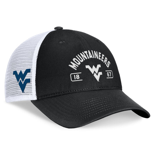 Men's Top of the World Black/White West Virginia Mountaineers Free Kick Trucker Adjustable Hat