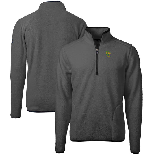 Men's Cutter & Buck  Gray/Black Baylor Bears Cascade Eco Sherpa Fleece Quarter-Zip Pullover Jacket