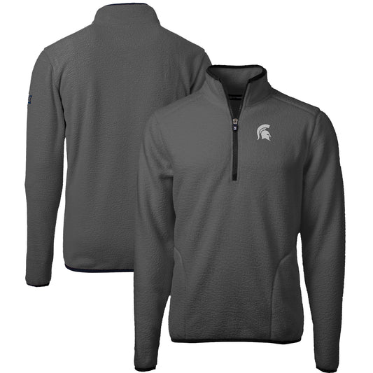 Men's Cutter & Buck  Gray/Black Michigan State Spartans Cascade Eco Sherpa Fleece Quarter-Zip Pullover Jacket