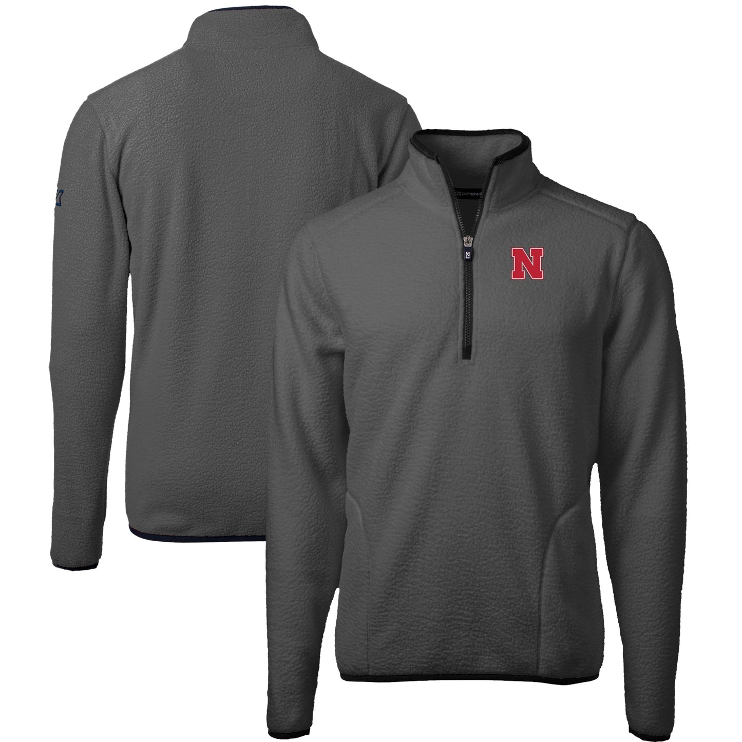 Men's Cutter & Buck  Gray/Black Nebraska Huskers Cascade Eco Sherpa Fleece Quarter-Zip Pullover Jacket