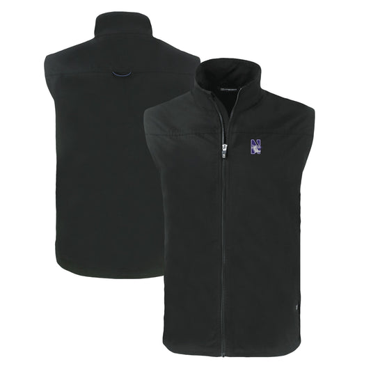 Men's Cutter & Buck  Black Northwestern Wildcats Charter Eco Recycled Full-Zip Vest