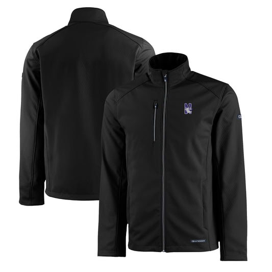 Men's Cutter & Buck  Black Northwestern Wildcats Evoke Eco Softshell Recycled Full-Zip Jacket