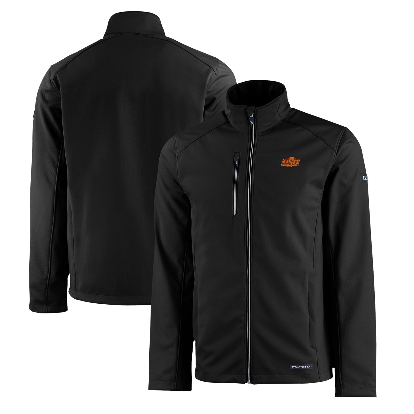 Men's Cutter & Buck  Black Oklahoma State Cowboys Evoke Eco Softshell Recycled Full-Zip Jacket