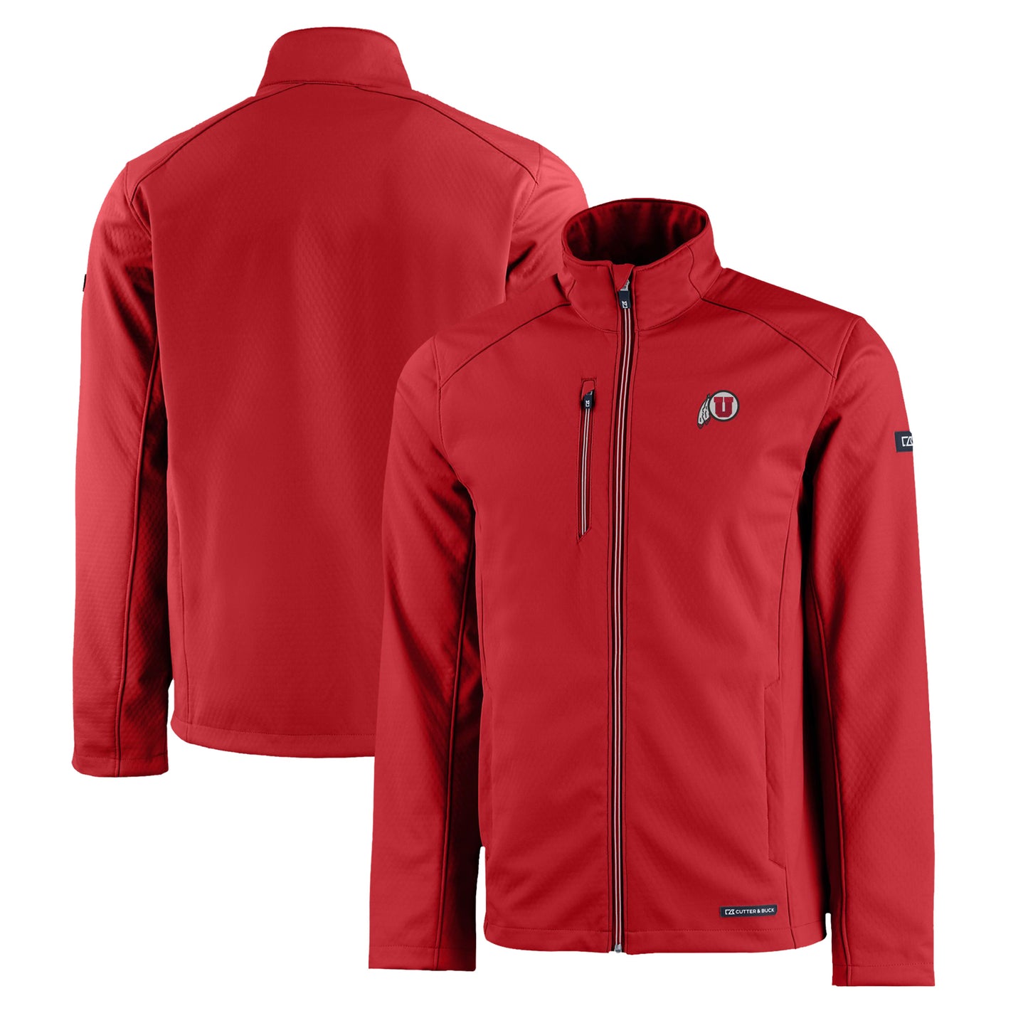 Men's Cutter & Buck  Red Utah Utes Evoke Eco Softshell Recycled Full-Zip Jacket