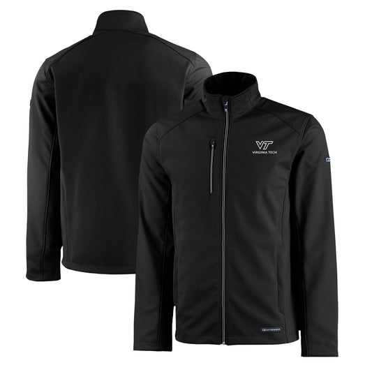 Men's Cutter & Buck  Black Virginia Tech Hokies Evoke Eco Softshell Recycled Full-Zip Jacket