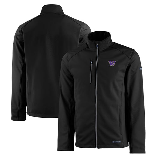 Men's Cutter & Buck  Black Washington Huskies Evoke Eco Softshell Recycled Full-Zip Jacket