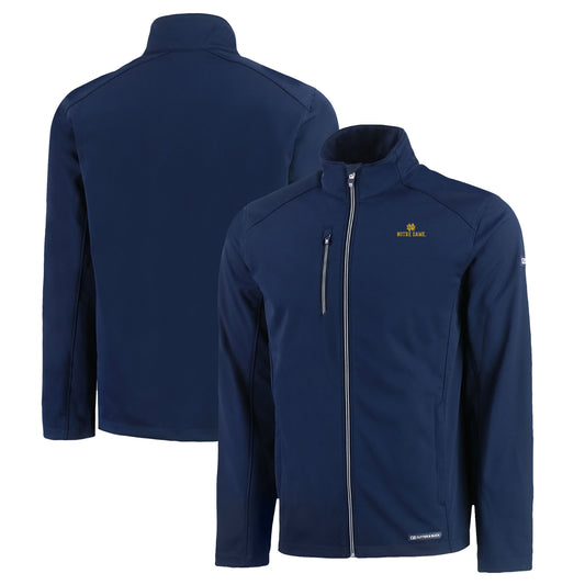 Men's Cutter & Buck  Navy Notre Dame Fighting Irish Evoke Eco Softshell Recycled Full-Zip Jacket