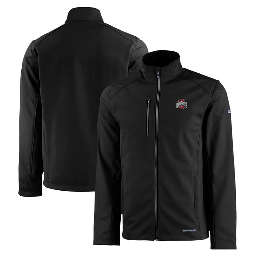 Men's Cutter & Buck  Black Ohio State Buckeyes Evoke Eco Softshell Recycled Full-Zip Jacket