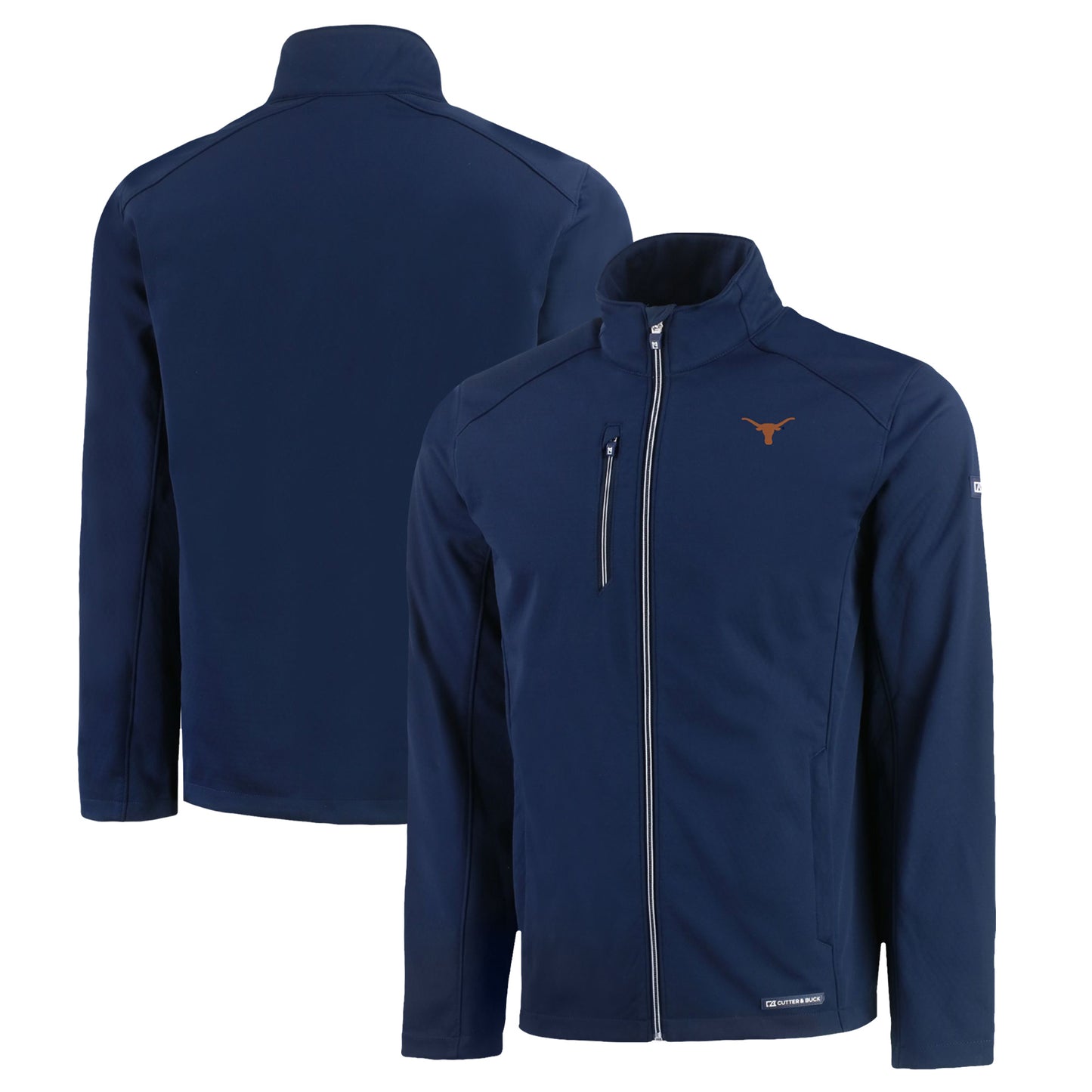 Men's Cutter & Buck  Navy Texas Longhorns Evoke Eco Softshell Recycled Full-Zip Jacket