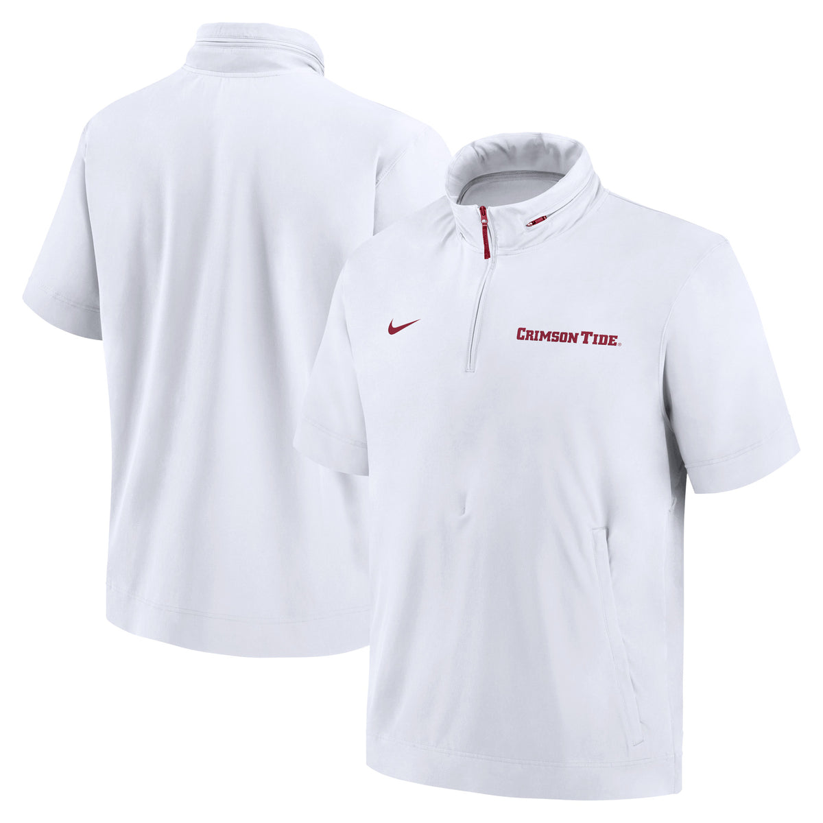 Men's Nike White Alabama Crimson Tide 2024 Sideline Coach Short Sleeve Half-Zip Hoodie Jacket