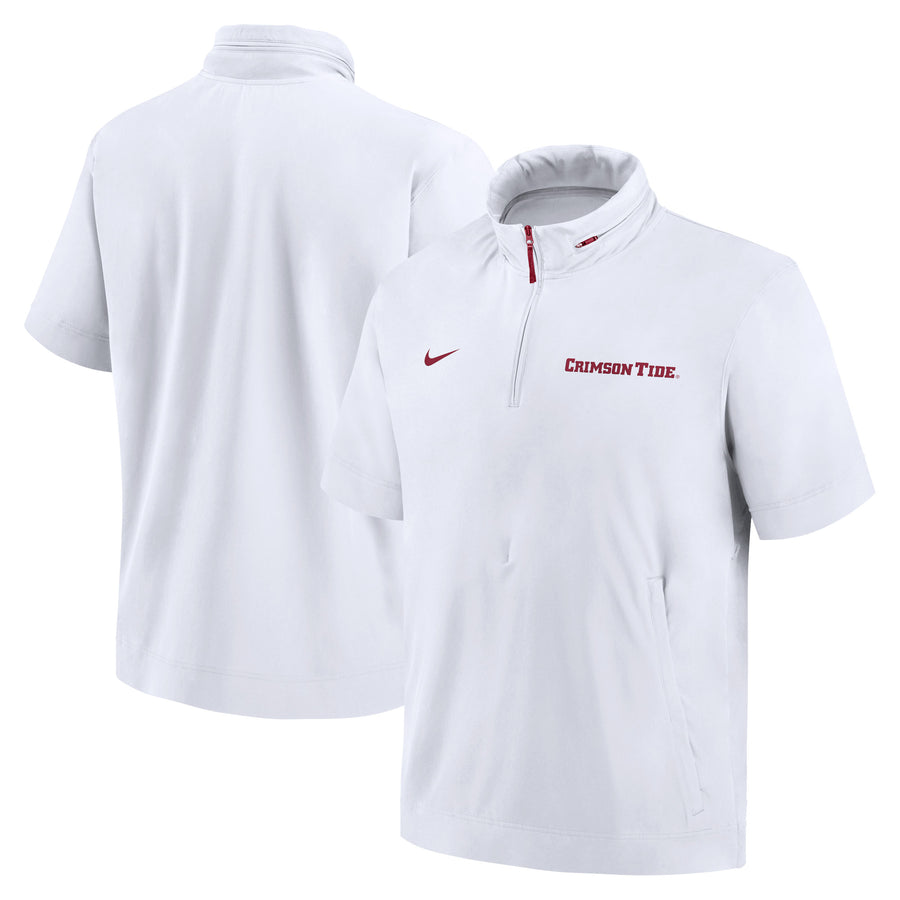 Men's Nike White Alabama Crimson Tide 2024 Sideline Coach Short Sleeve Half-Zip Hoodie Jacket